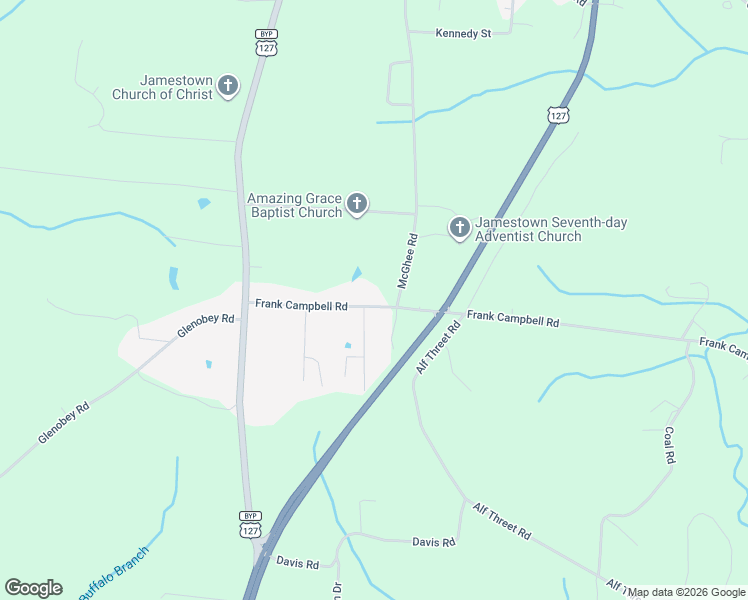 map of restaurants, bars, coffee shops, grocery stores, and more near 1205 Frank Campbell Road in Jamestown