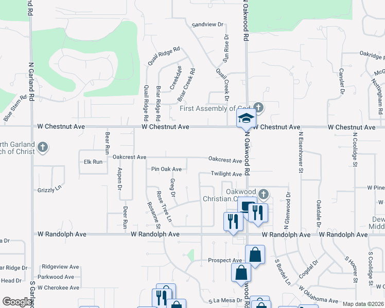 map of restaurants, bars, coffee shops, grocery stores, and more near 4126 Oakcrest Avenue in Enid