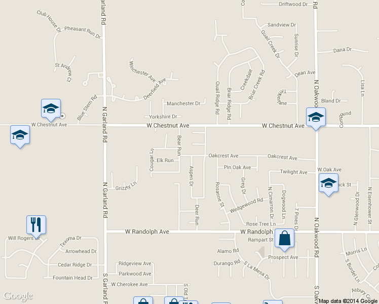 map of restaurants, bars, coffee shops, grocery stores, and more near 4610 Oakcrest Ave in Enid
