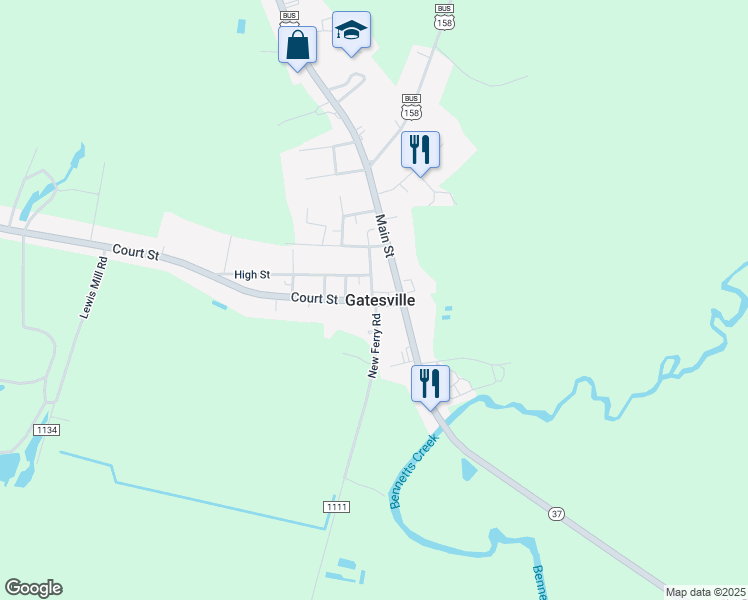 map of restaurants, bars, coffee shops, grocery stores, and more near 202 Court Street in Gatesville