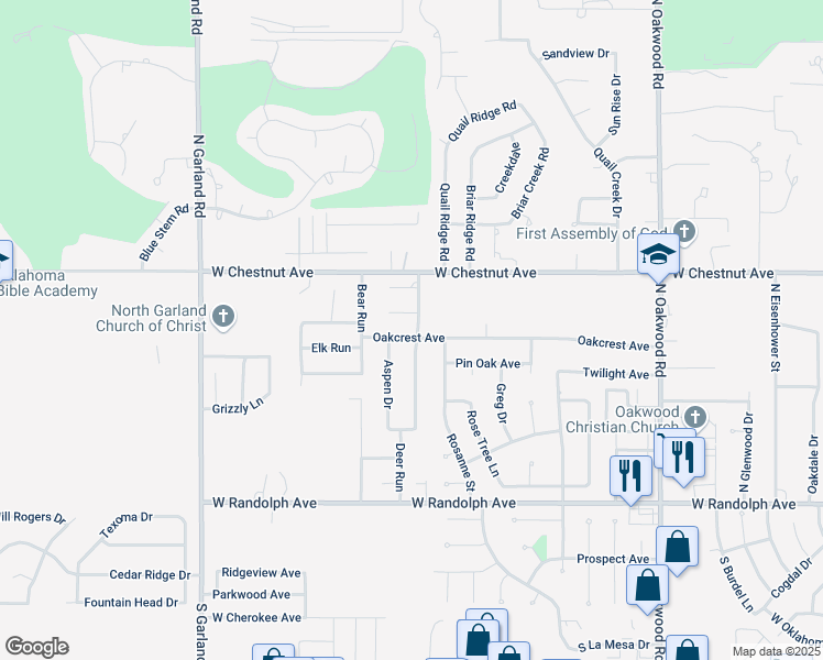 map of restaurants, bars, coffee shops, grocery stores, and more near 4516 Oakcrest Avenue in Enid