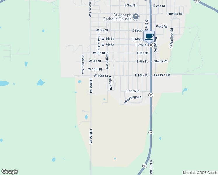 map of restaurants, bars, coffee shops, grocery stores, and more near 1114 South Regan Avenue in Hominy