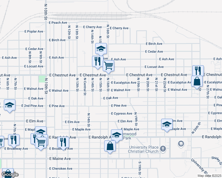 map of restaurants, bars, coffee shops, grocery stores, and more near 1614 East Walnut Avenue in Enid
