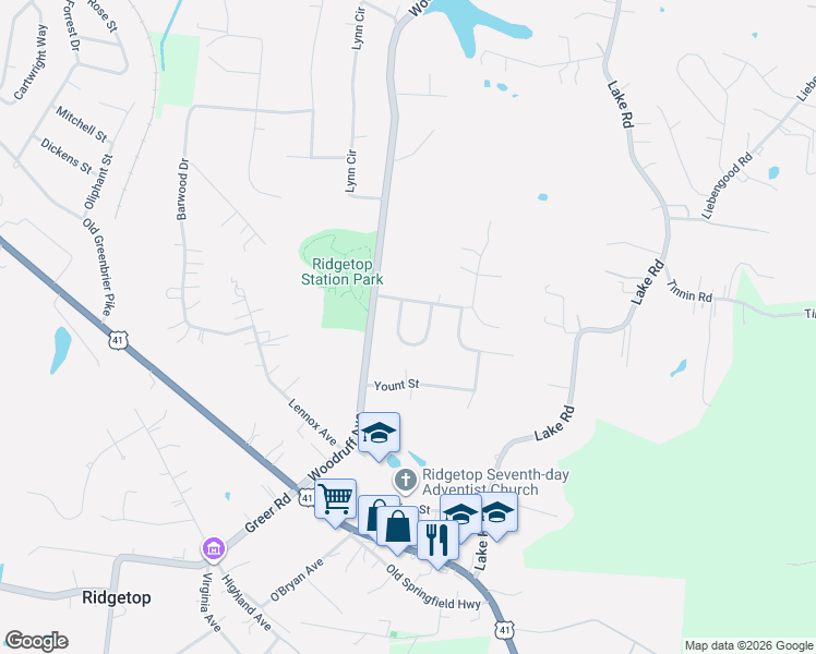 map of restaurants, bars, coffee shops, grocery stores, and more near 2038 Rebekah Drive in Greenbrier
