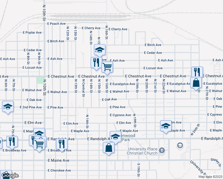 map of restaurants, bars, coffee shops, grocery stores, and more near 1614 East Walnut Avenue in Enid