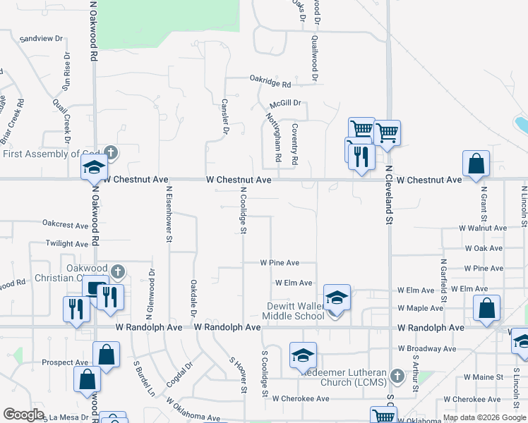 map of restaurants, bars, coffee shops, grocery stores, and more near 2818 West Walnut Avenue in Enid