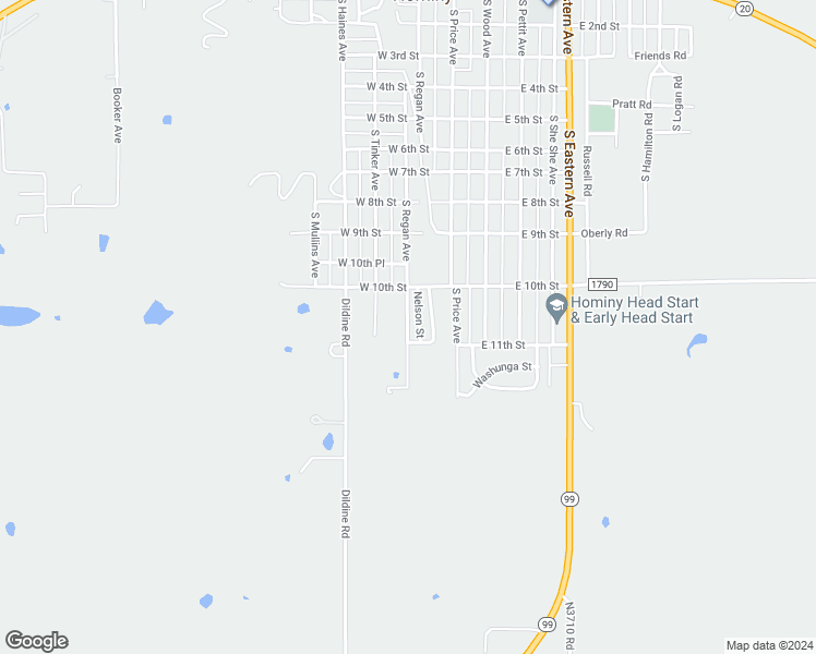 map of restaurants, bars, coffee shops, grocery stores, and more near 1114 South Regan Avenue in Hominy