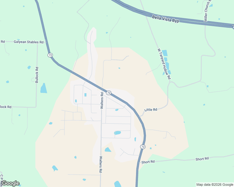 map of restaurants, bars, coffee shops, grocery stores, and more near 11990 Arkansas 72 in Bentonville