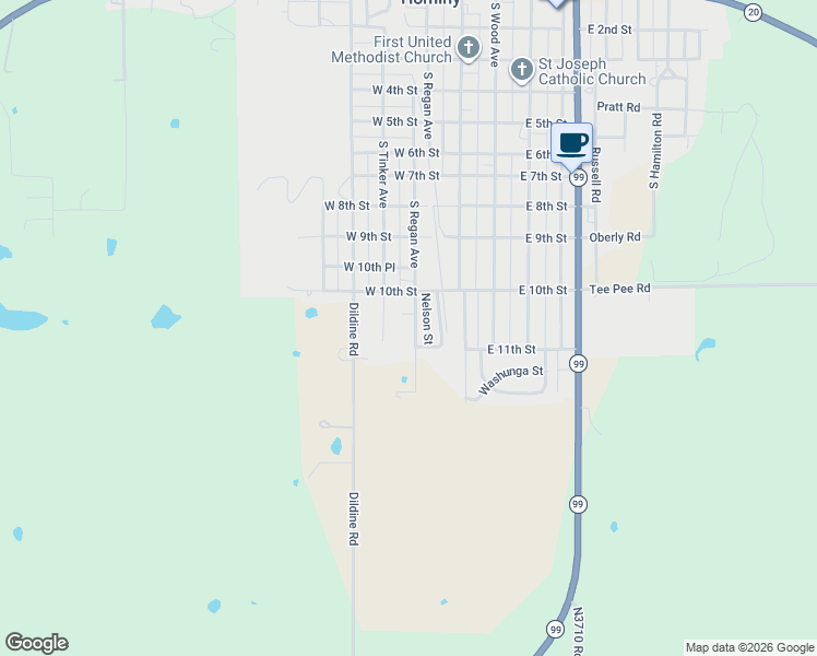 map of restaurants, bars, coffee shops, grocery stores, and more near 1125 South Regan Avenue in Hominy