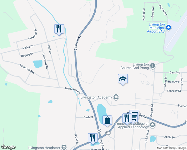 map of restaurants, bars, coffee shops, grocery stores, and more near 147 Allred Street in Livingston