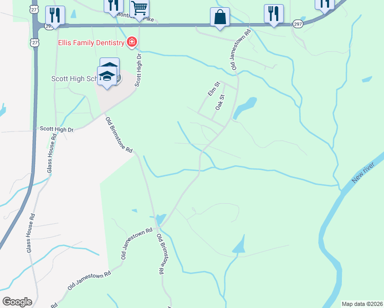 map of restaurants, bars, coffee shops, grocery stores, and more near 788 Old Jamestown Road in Helenwood