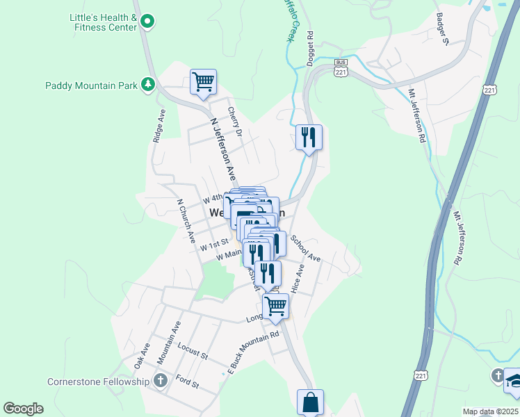 map of restaurants, bars, coffee shops, grocery stores, and more near 23 East 2nd Street in West Jefferson