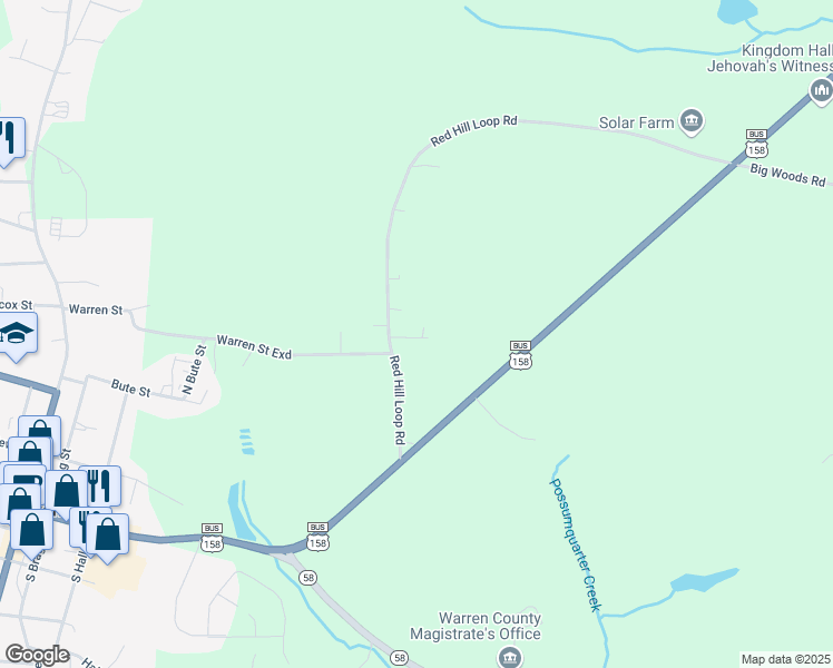 map of restaurants, bars, coffee shops, grocery stores, and more near 121 Deer Run Drive in Warrenton