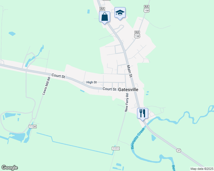 map of restaurants, bars, coffee shops, grocery stores, and more near 406 High Street in Gatesville