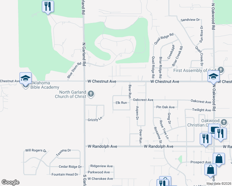 map of restaurants, bars, coffee shops, grocery stores, and more near 4808 Oakcrest Avenue in Enid