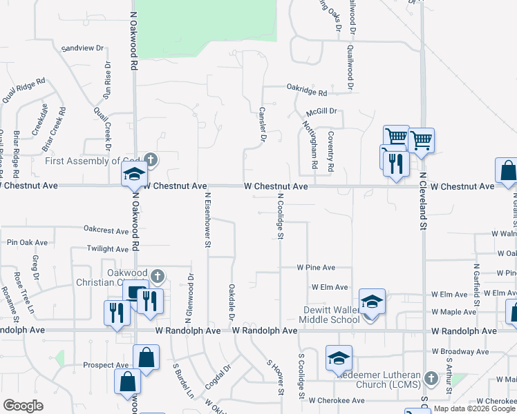 map of restaurants, bars, coffee shops, grocery stores, and more near 3101 West Delta Drive in Enid