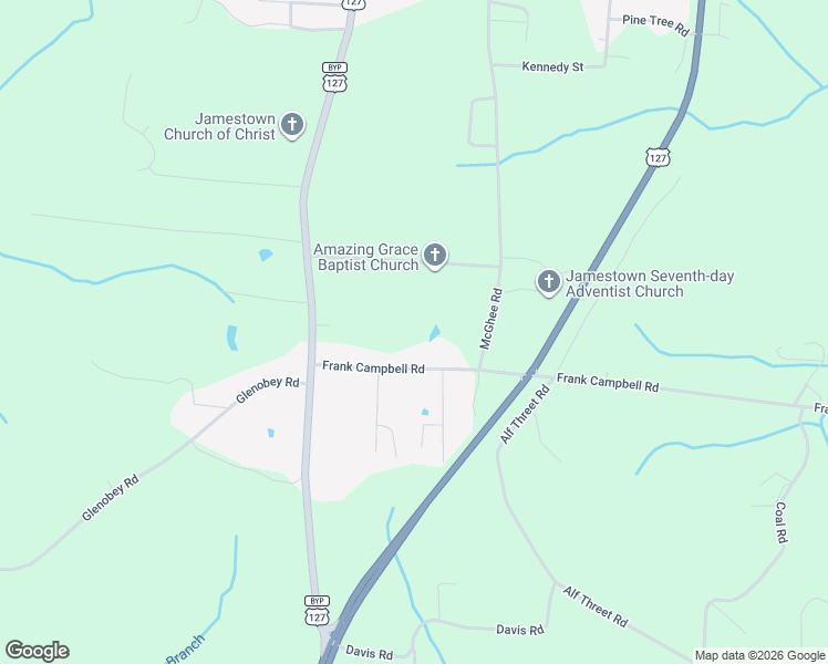 map of restaurants, bars, coffee shops, grocery stores, and more near 1115 Frank Campbell Road in Jamestown
