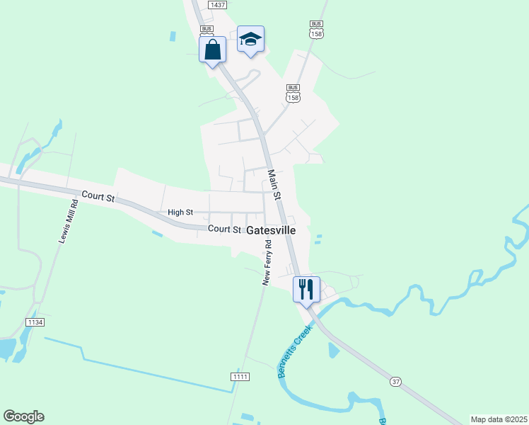 map of restaurants, bars, coffee shops, grocery stores, and more near Church Street in Gatesville