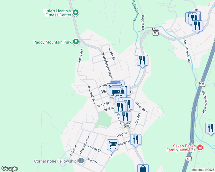 map of restaurants, bars, coffee shops, grocery stores, and more near 403 Wilton Avenue in West Jefferson