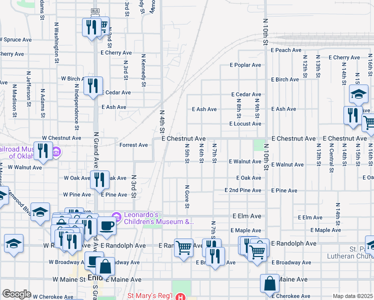 map of restaurants, bars, coffee shops, grocery stores, and more near 501 East Chestnut Avenue in Enid