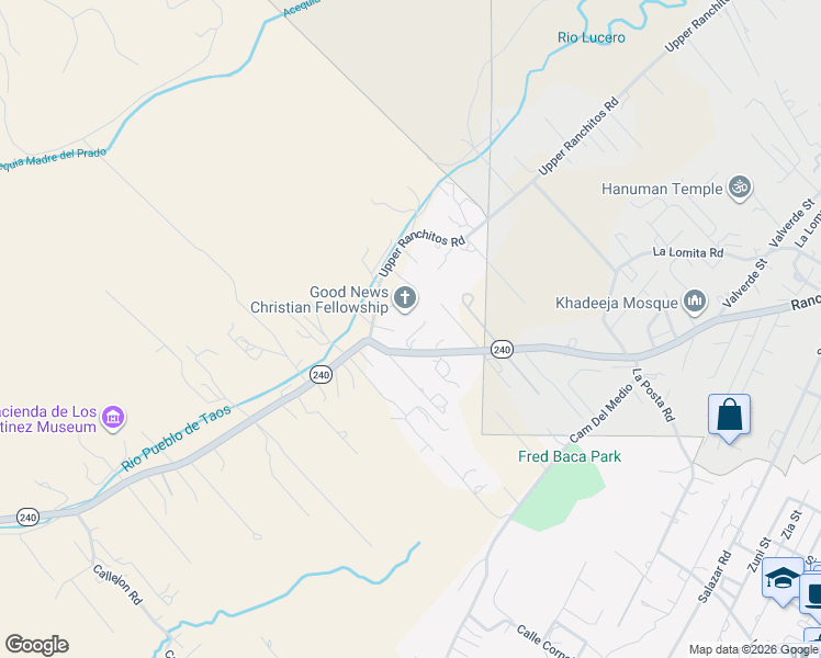 map of restaurants, bars, coffee shops, grocery stores, and more near 854-898 Upper Ranchitos Road in Taos