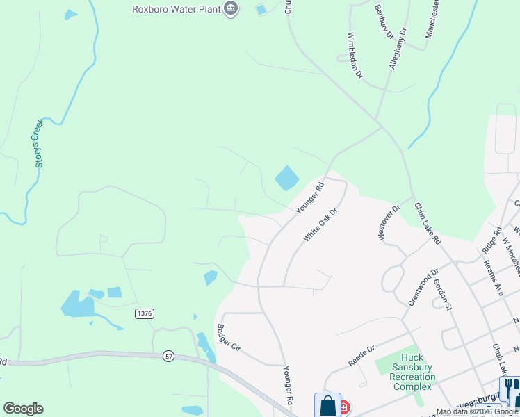 map of restaurants, bars, coffee shops, grocery stores, and more near 98 Lochridge Drive in Roxboro