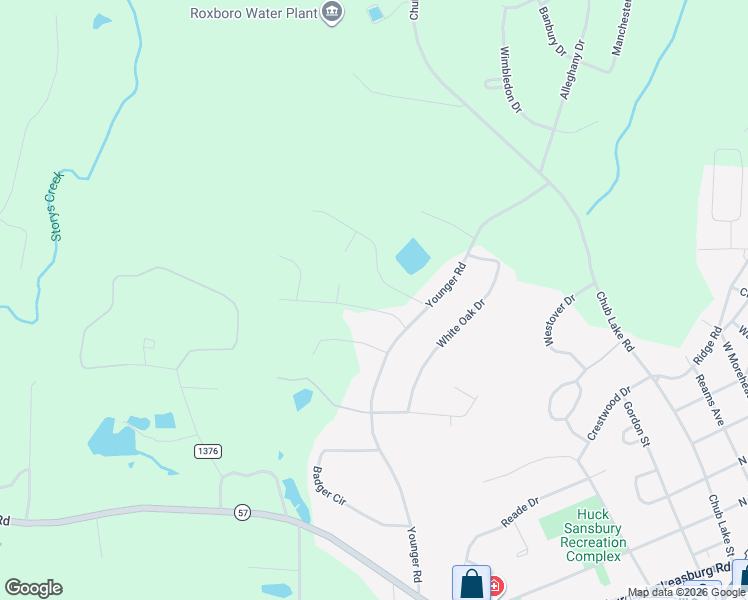 map of restaurants, bars, coffee shops, grocery stores, and more near 98 Lochridge Drive in Roxboro