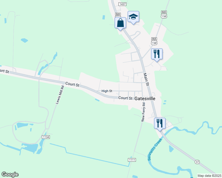 map of restaurants, bars, coffee shops, grocery stores, and more near 509 High Street in Gatesville