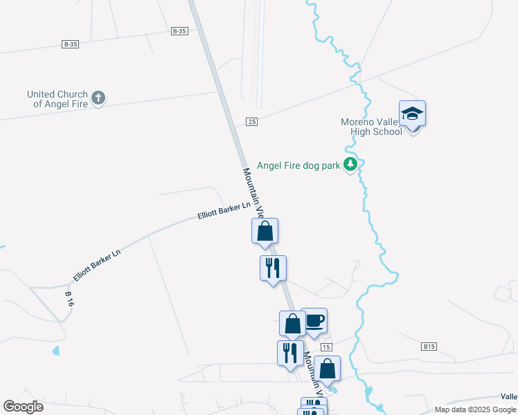 map of restaurants, bars, coffee shops, grocery stores, and more near State Highway 434 in Angel Fire