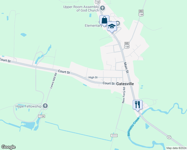 map of restaurants, bars, coffee shops, grocery stores, and more near 513 High Street in Gatesville