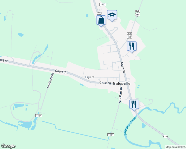map of restaurants, bars, coffee shops, grocery stores, and more near 509 High Street in Gatesville