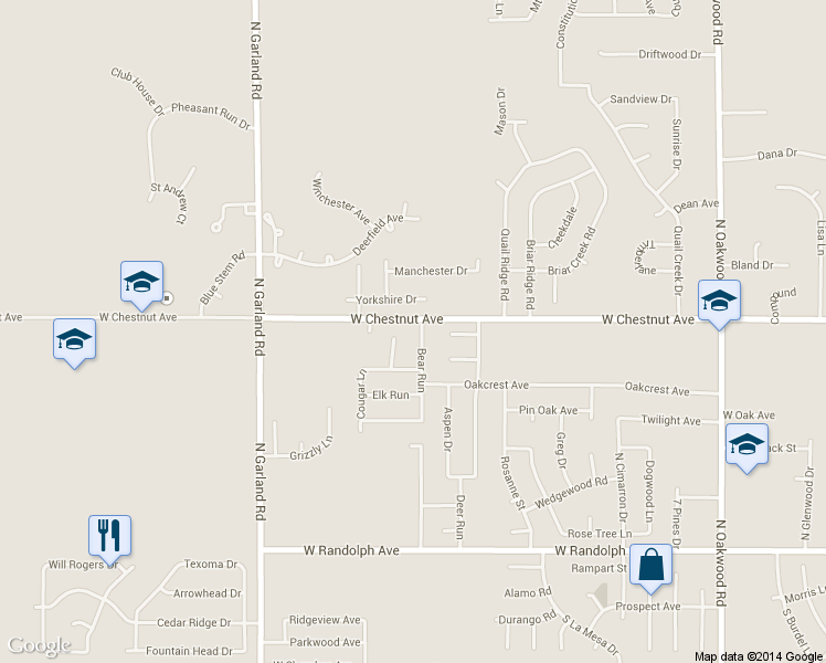 map of restaurants, bars, coffee shops, grocery stores, and more near 808 Bear Run in Enid