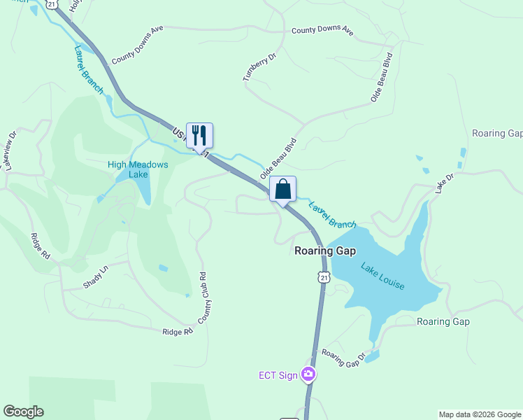map of restaurants, bars, coffee shops, grocery stores, and more near 13 Rhodendrom Road in Roaring Gap