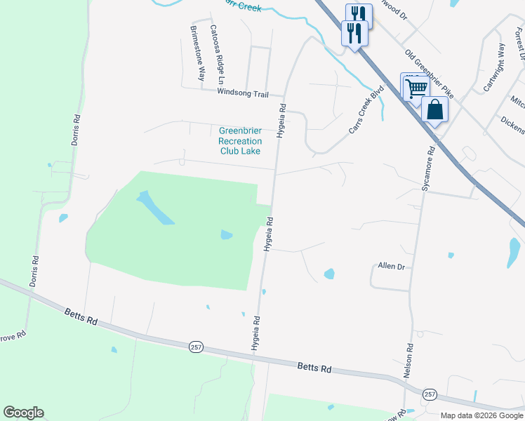 map of restaurants, bars, coffee shops, grocery stores, and more near 1924 Hygeia Road in Greenbrier