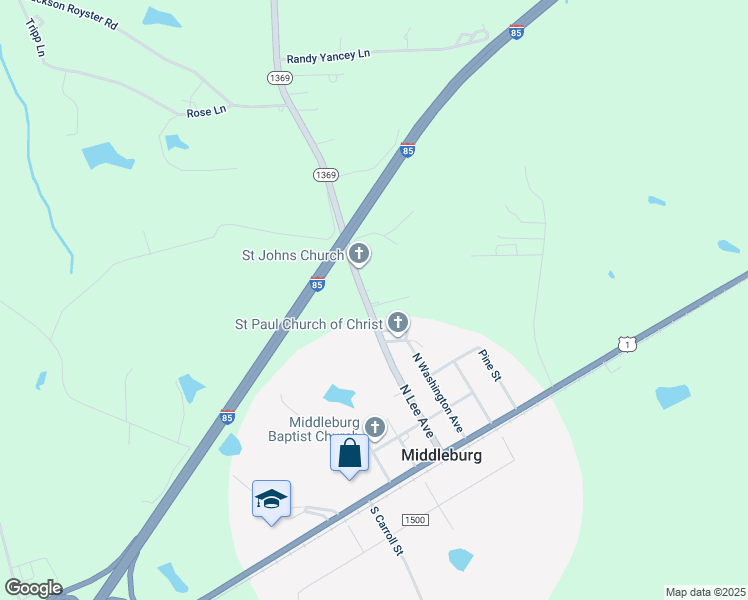 map of restaurants, bars, coffee shops, grocery stores, and more near 370 Jacksontown Road in Vance County