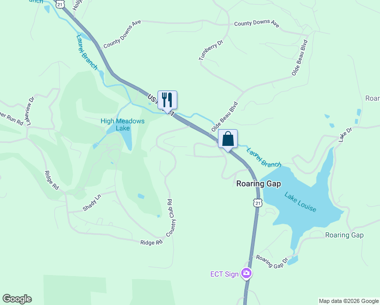 map of restaurants, bars, coffee shops, grocery stores, and more near 21 Rhodendrom Road in Roaring Gap