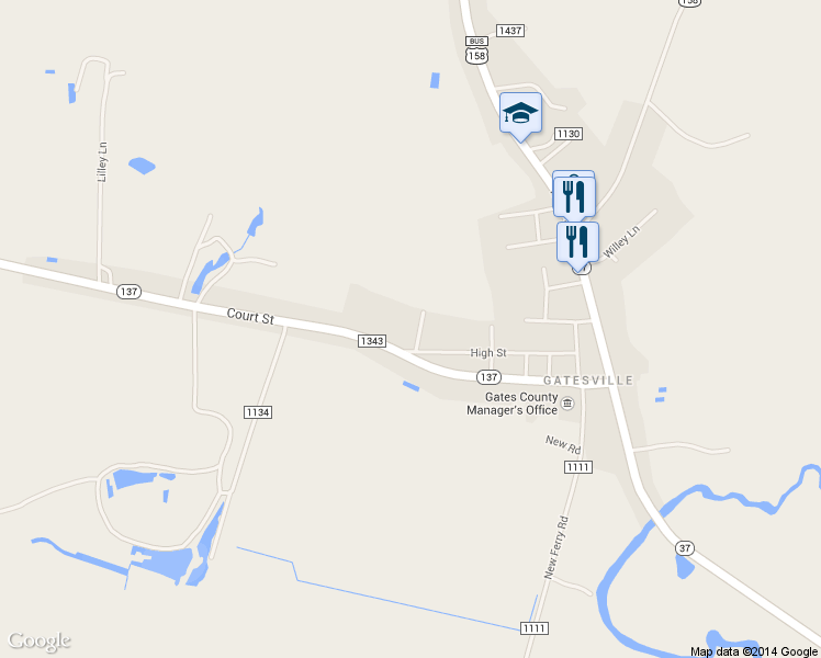 map of restaurants, bars, coffee shops, grocery stores, and more near 202 Edmond Street in Gatesville