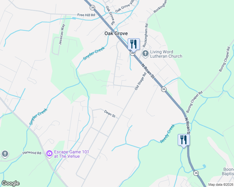 map of restaurants, bars, coffee shops, grocery stores, and more near 141 Oak Grove Road in Gray