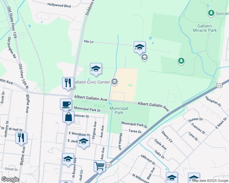 map of restaurants, bars, coffee shops, grocery stores, and more near in Gallatin