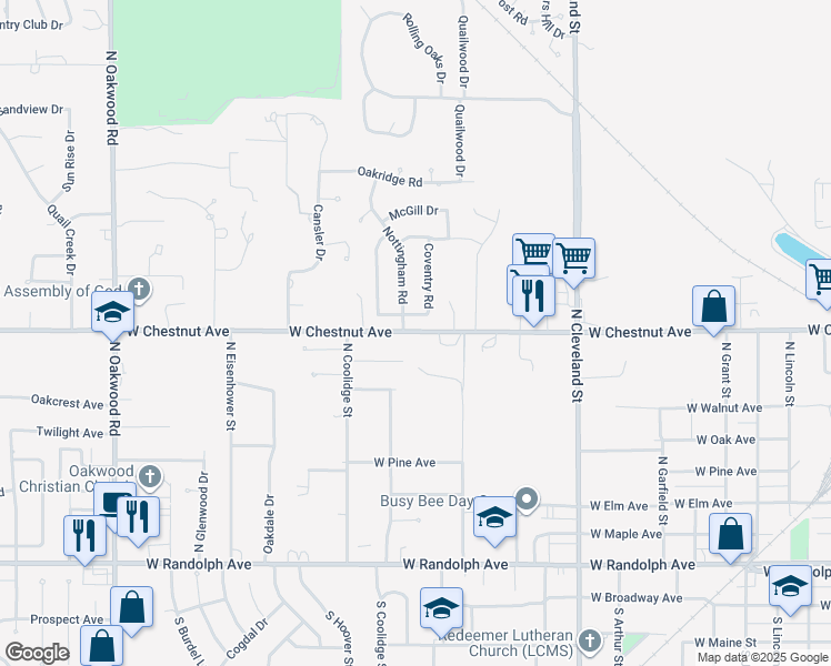 map of restaurants, bars, coffee shops, grocery stores, and more near 2713 West Chestnut Avenue in Enid