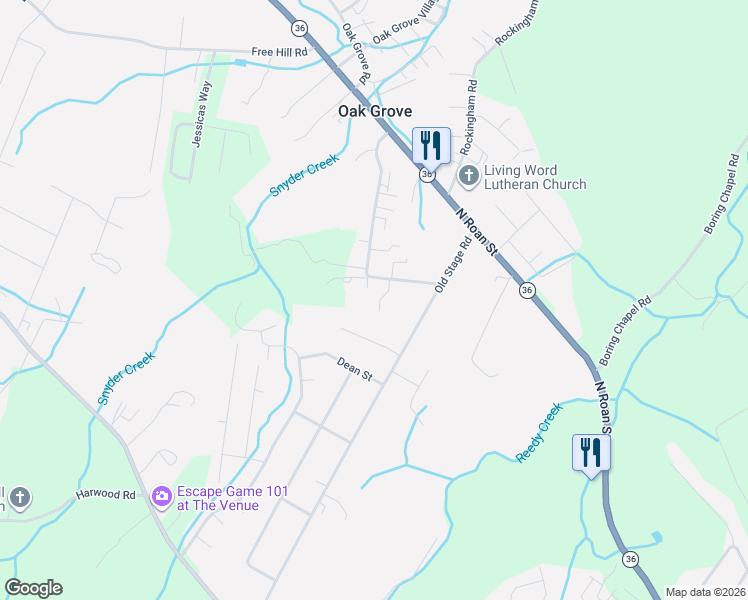map of restaurants, bars, coffee shops, grocery stores, and more near 141 Oak Grove Road in Gray