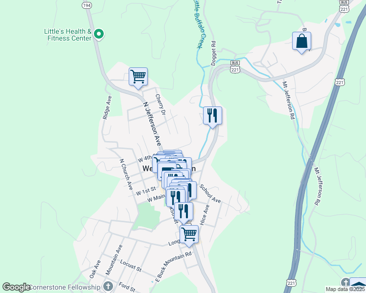 map of restaurants, bars, coffee shops, grocery stores, and more near 300 East 4th Street in West Jefferson