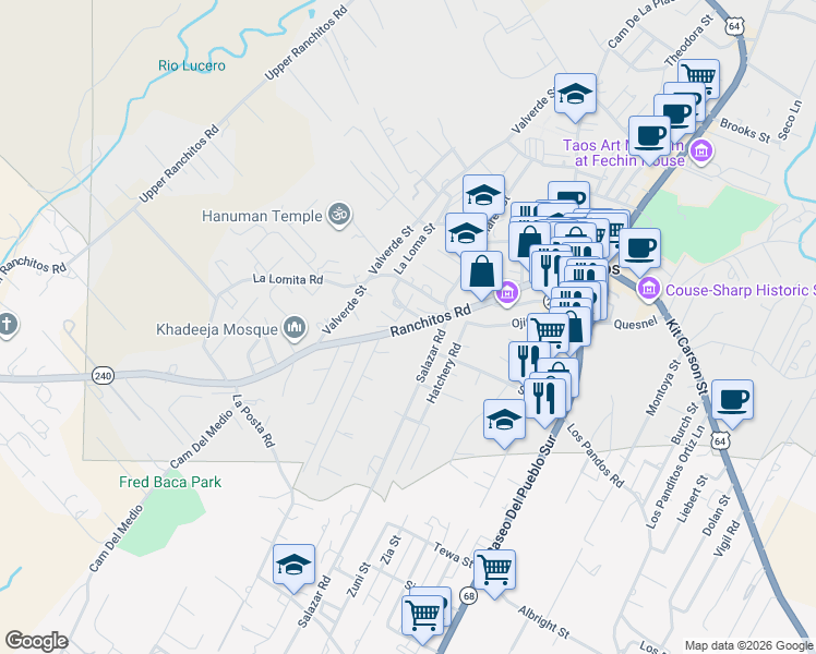 map of restaurants, bars, coffee shops, grocery stores, and more near in Taos