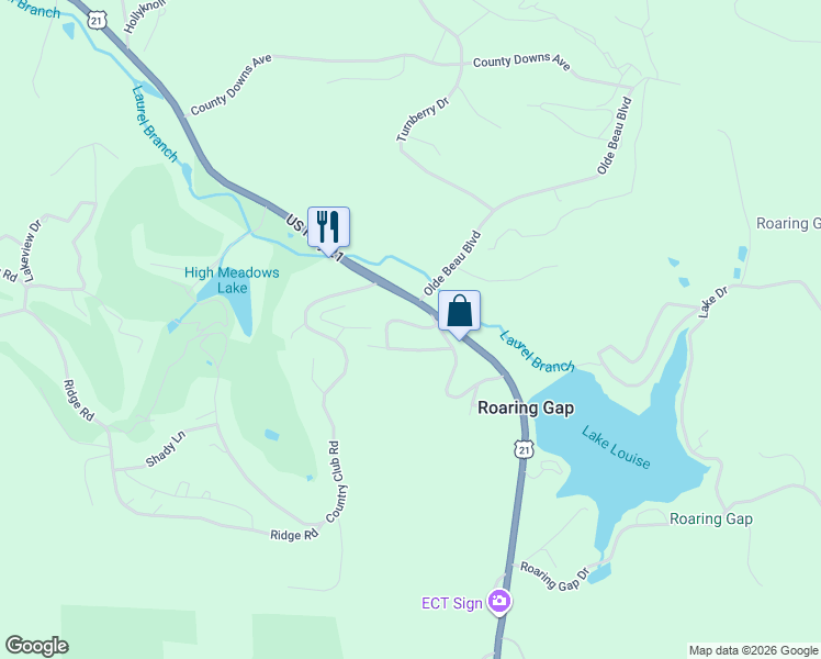 map of restaurants, bars, coffee shops, grocery stores, and more near 13 Rhodendrom Road in Roaring Gap