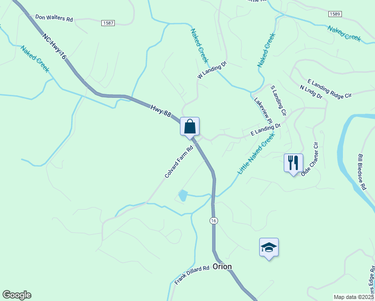 map of restaurants, bars, coffee shops, grocery stores, and more near Colvard Farm Road in Jefferson