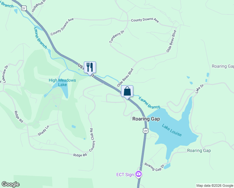 map of restaurants, bars, coffee shops, grocery stores, and more near 13 Rhodendrom Road in Roaring Gap