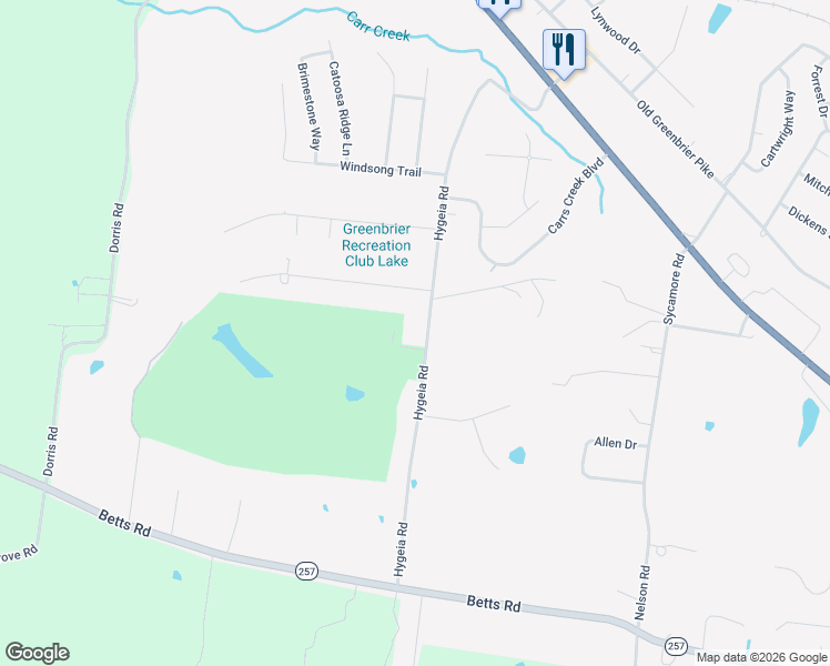 map of restaurants, bars, coffee shops, grocery stores, and more near 1924 Hygeia Road in Greenbrier