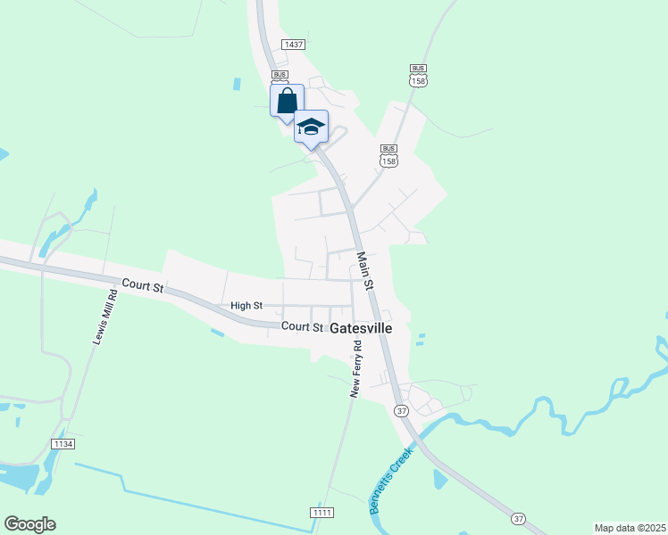 map of restaurants, bars, coffee shops, grocery stores, and more near 303 Eure Street in Gatesville
