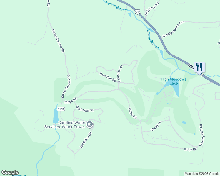map of restaurants, bars, coffee shops, grocery stores, and more near 43 Deer Run Road in Glade Valley