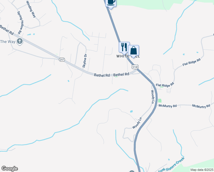 map of restaurants, bars, coffee shops, grocery stores, and more near 7745 Bethel Road in Goodlettsville